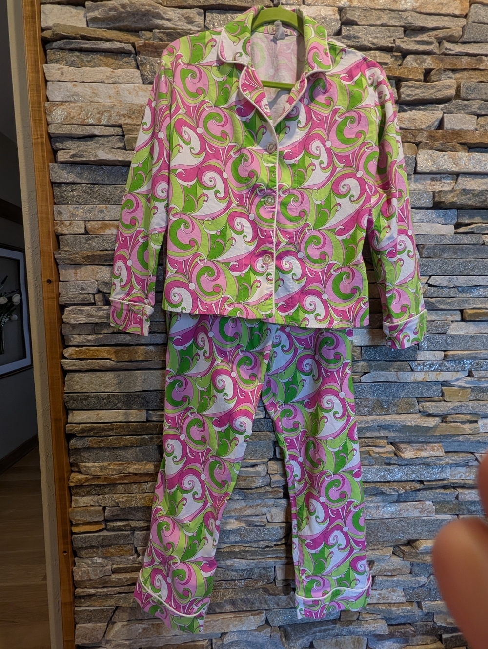 Bedhead Women's Pink & Green Swirl Cotton Pajama Set - Classic Button-Front